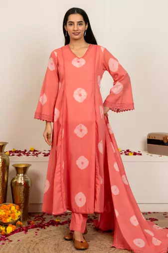 pink cotton tie & dye salwar kameez