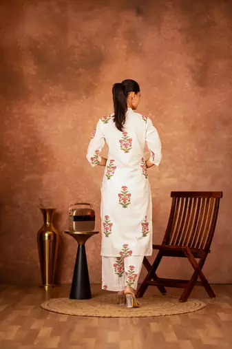 pink cotton salwar kameez set with off white hand block print
