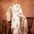 Off white pink hand block printed cotton suit set of 3