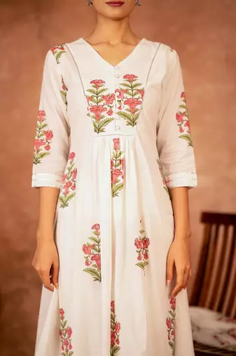 off white pink hand block printed cotton salwar kameez