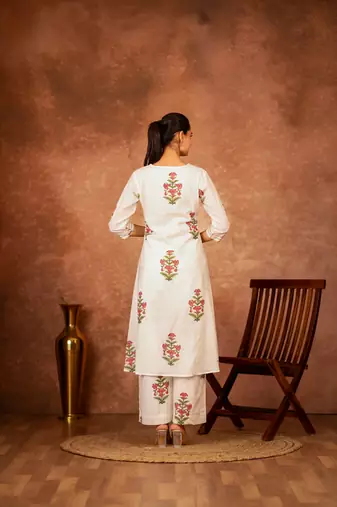 off white pink hand block printed cotton salwar kameez
