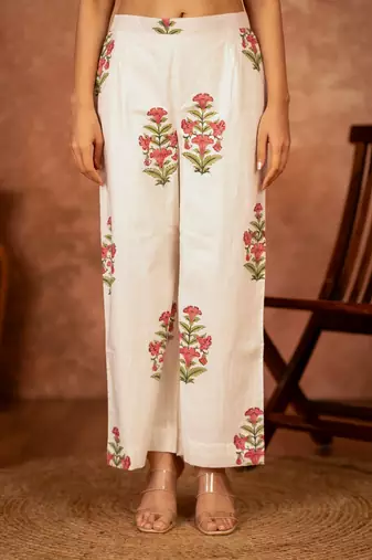 off white pink hand block printed cotton salwar kameez