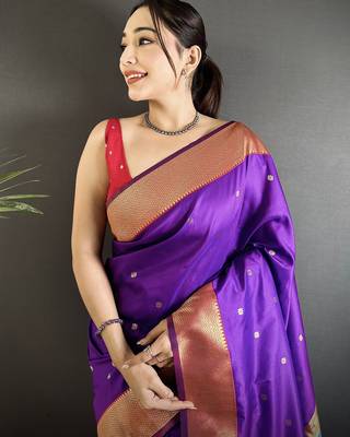 purple lichi silk blend peacock motifs zari weaving paithani saree 4