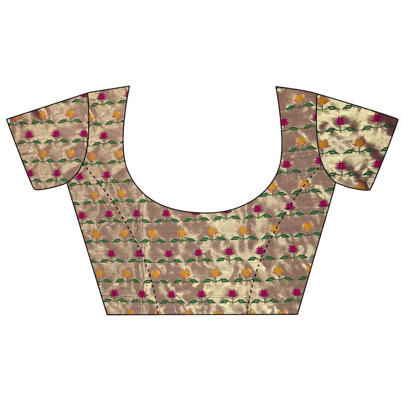 magenta lichi silk blend floral ikkat motifs zari weaving paithani saree