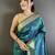 azure turquoise lichi silk blend floral ikkat motifs zari weaving paithani saree