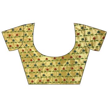 yellow lichi silk blend floral ikkat motifs zari weaving paithani saree 5