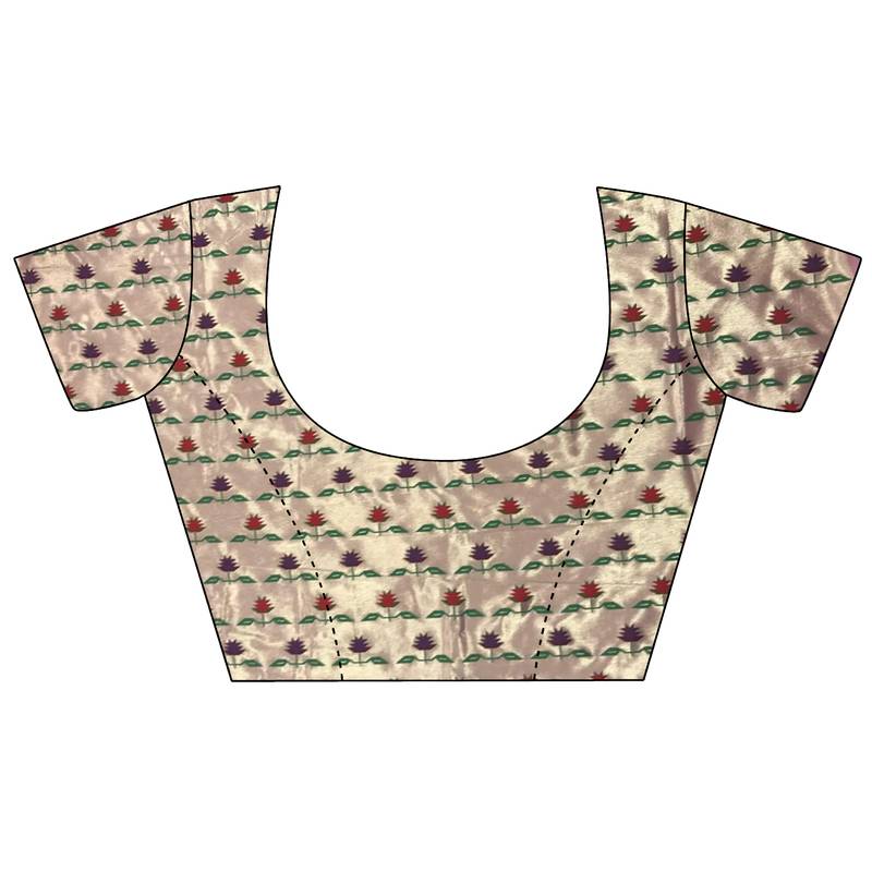 baby pink lichi silk blend floral ikkat motifs zari weaving paithani saree