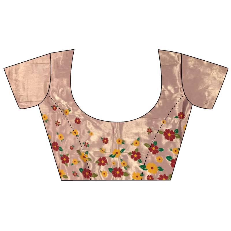 light pink lichi silk blend parrot & floral woven design zari weaving paithani saree