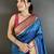 rama blue lichi silk blend floral motifs zari weaving paithani saree