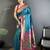teal blue lichi silk blend floral motifs zari weaving paithani saree