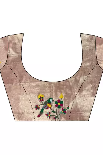 Pink tissue parrot & floral woven design paithani saree