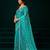 Turquoise net jaal pattern sequence embroidery thread work party wear saree