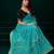 Turquoise net jaal pattern sequence embroidery thread work party wear saree