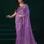 Lavender net jaal pattern sequence embroidery thread work party wear saree