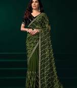Green net jaal pattern sequence embroidery thread work party wear saree