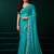 Turquoise blue net shimmering lines sequence embroidery party wear saree