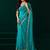 Turquoise blue net shimmering lines sequence embroidery party wear saree