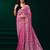 Pink net jaal pattern sequence embroidery thread work party wear saree