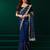 Navy blue net shimmering lines sequence embroidery party wear saree