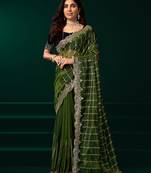 Green net shimmering lines sequence embroidery party wear saree