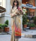 Beige & multicolor northern light twirl silk modern digital print bollywood saree