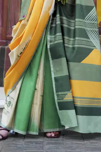 Multicolor northern light twirl silk modern digital print bollywood saree