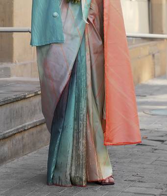 Teal & multicolor northern light twirl silk modern digital print bollywood saree 4