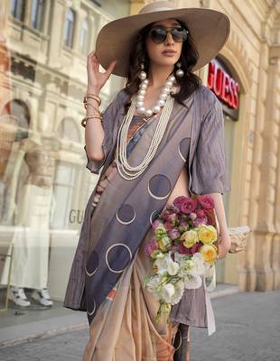 Grey & multicolor northern light twirl silk modern digital print bollywood saree 2