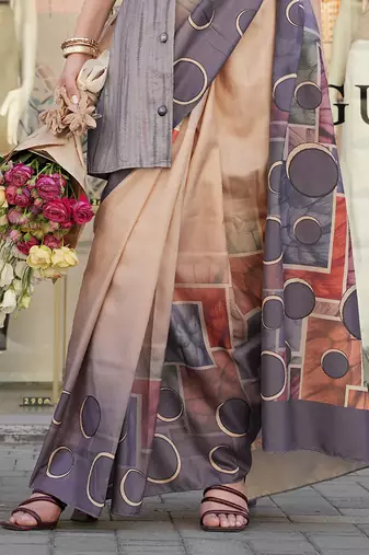 Grey & multicolor northern light twirl silk modern digital print bollywood saree