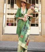 Green & multicolor northern light twirl silk modern digital print bollywood saree