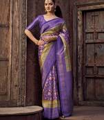lavender jacquard p v silk blend digital floral print zari weaving bollywood saree