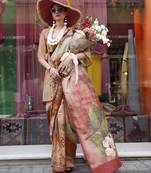 Peach & multicolor northern light twirl silk modern digital print bollywood saree