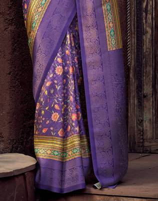 lavender jacquard p v silk blend digital floral print zari weaving bollywood saree 4