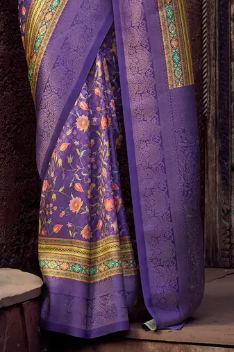 lavender jacquard p v silk blend digital floral print zari weaving bollywood saree