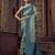 blue jacquard p v silk blend digital floral print zari weaving bollywood saree