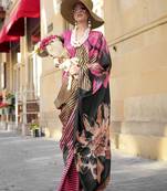 Fuchsia & multicolor northern light twirl silk modern digital print bollywood saree