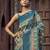 blue jacquard p v silk blend digital floral print zari weaving bollywood saree