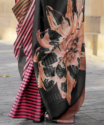 Fuchsia & multicolor northern light twirl silk modern digital print bollywood saree 4
