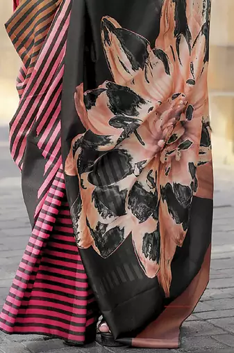 Fuchsia & multicolor northern light twirl silk modern digital print bollywood saree