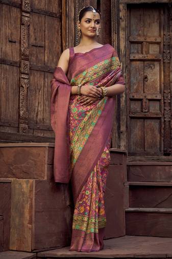 rama blue jacquard p v silk blend digital floral print zari weaving bollywood saree