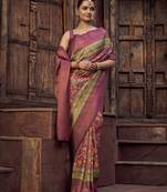 rama blue jacquard p v silk blend digital floral print zari weaving bollywood saree