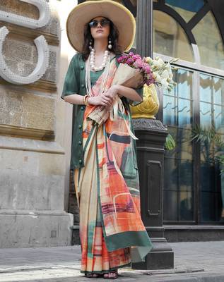 Multicolor northern light twirl silk modern digital print bollywood saree 1