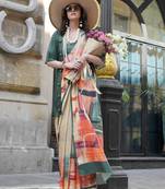 Multicolor northern light twirl silk modern digital print bollywood saree