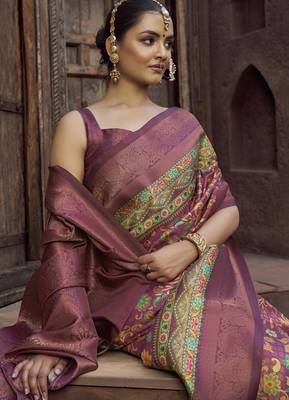 rama blue jacquard p v silk blend digital floral print zari weaving bollywood saree 2