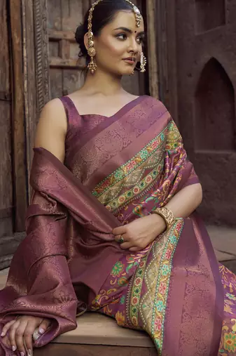 rama blue jacquard p v silk blend digital floral print zari weaving bollywood saree
