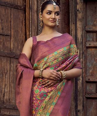 rama blue jacquard p v silk blend digital floral print zari weaving bollywood saree 3