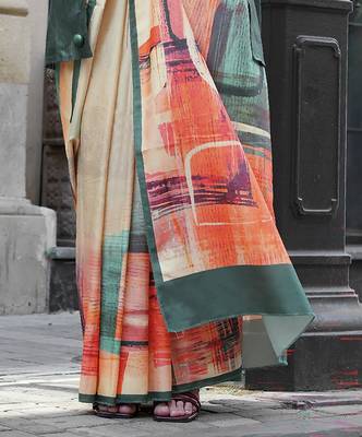 Multicolor northern light twirl silk modern digital print bollywood saree 4