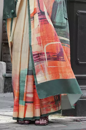 Multicolor northern light twirl silk modern digital print bollywood saree