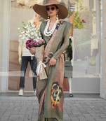 Beige & multicolor northern light twirl silk modern digital print bollywood saree