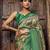 green jacquard p v silk blend digital floral print zari weaving bollywood saree